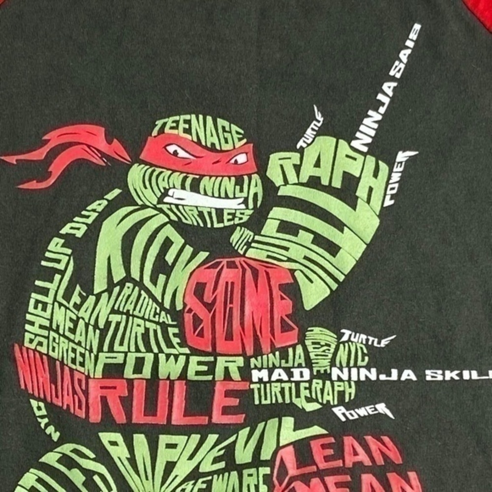 Nickelodeon Grey Red TMNT Raglan Shirt Kids Small Raphael Graphic Long Sleeve - Picture 3 of 7